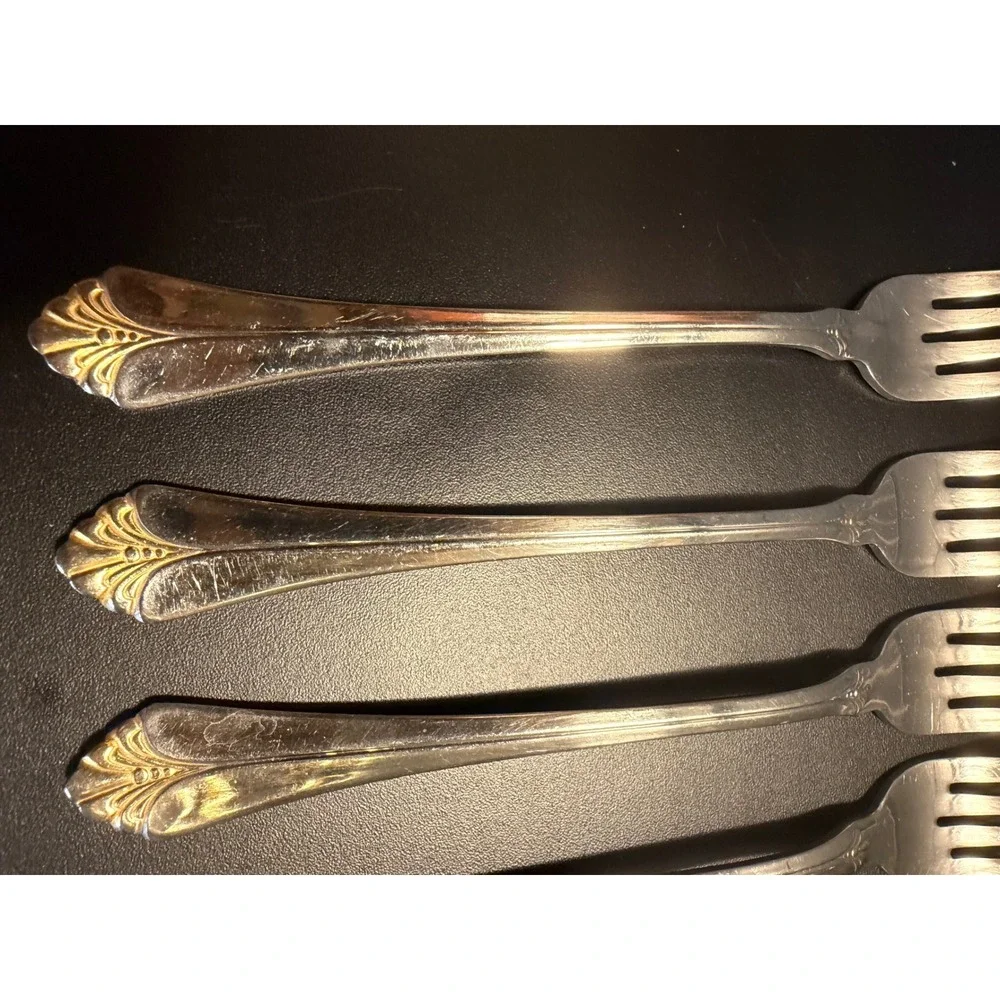 Towle Santa Barbara Gold Accent Dinner Forks 18/8 Stainless Korea Set of 4